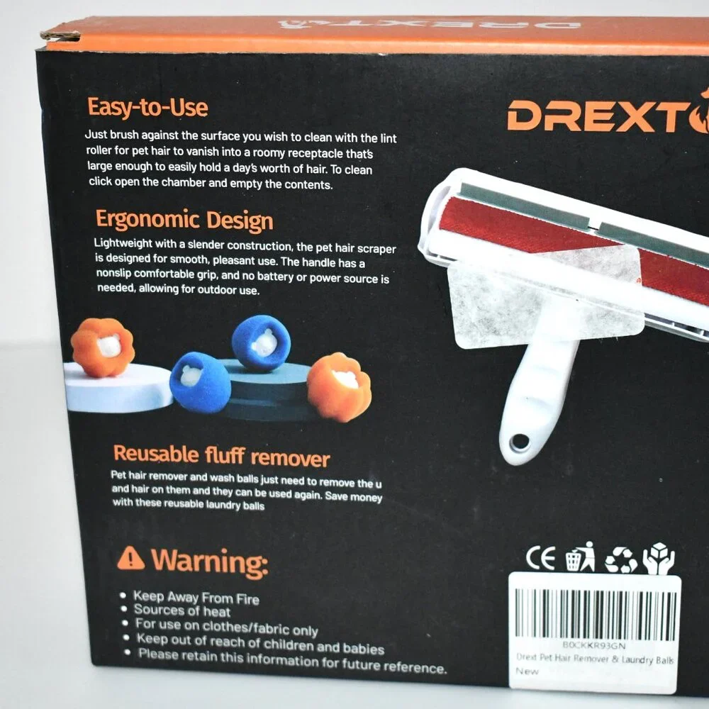 Drext Roller Pet Hair Removal Tool Reusable - Large Plus Cleaning Balls NIB